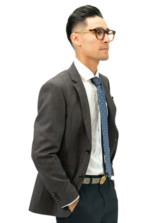 Brown/Navy Woven Check Blazer